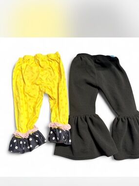 Girls Ruffled Bell Bottom Pants - Yellow & Black